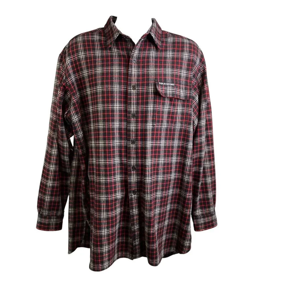Ralph Lauren Polo Sport Men’s Wool Blend Red Plaid Preppy Layers Shacket‎ Size L